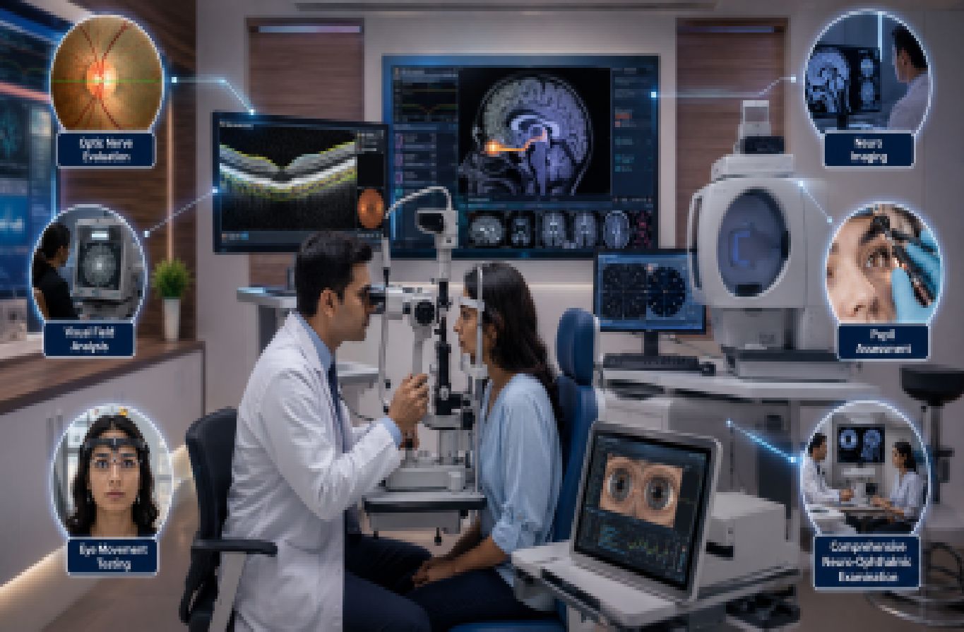 Vision types - near, intermediate and far vision illustration